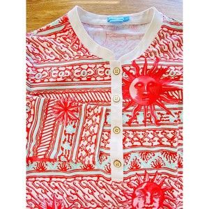 J McLaughlin Tunic‎ Top Women’s XS Biscayne Catalina Cloth Coral Sun Print